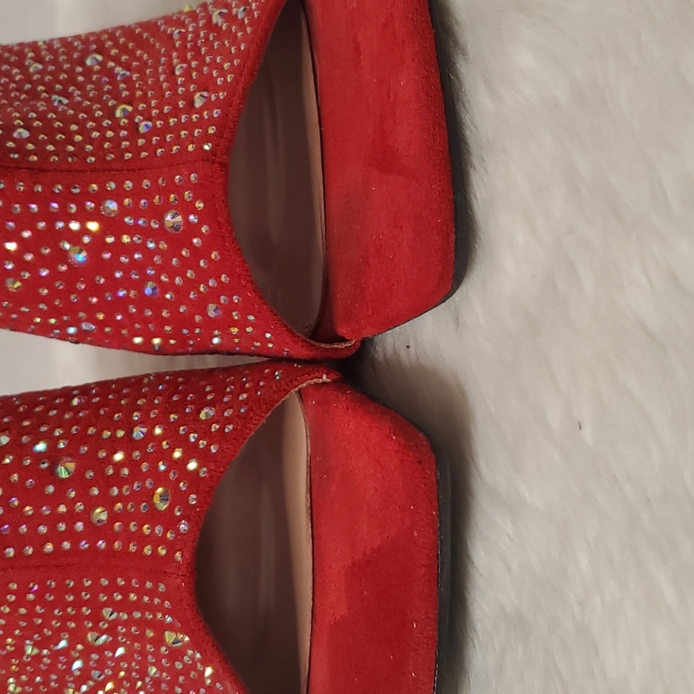 Big Tree Red Velvet Square Toe Diamond Studded 4-… - image 3